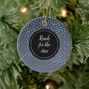 Ornamento De Cerâmica Lua Dourada e céu noturno das estrelas