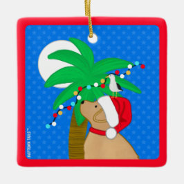 Ornamento De Cerâmica Lua Santa Cachorro Amarelo Aparando Palmeira