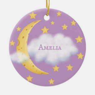 Ornamento De Cerâmica Lua Stars & Fluffy Cloud Lilac Baby Keepsawn