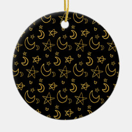 Ornamento De Cerâmica Luas e estrelas Dourado padrão