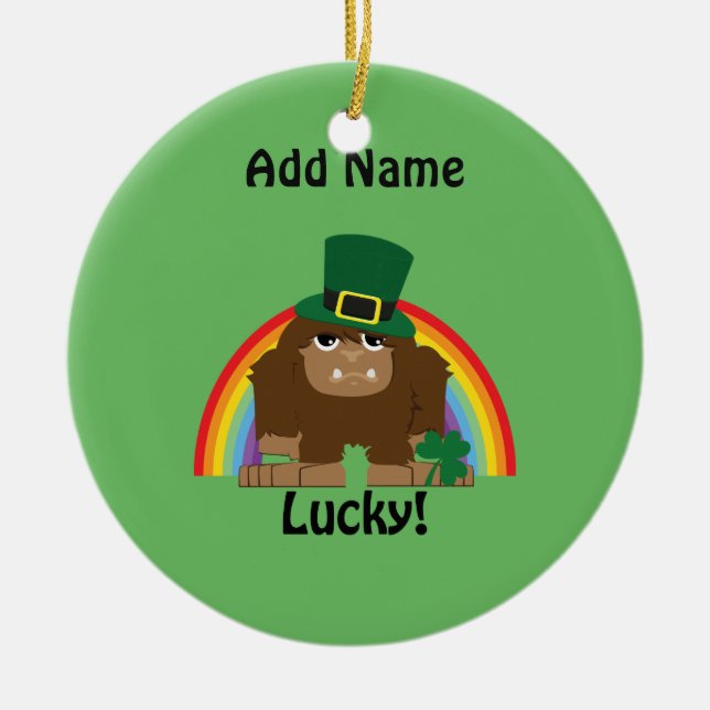 Ornamento De Cerâmica Lucky Bigfoot Leprechaun (Frente)