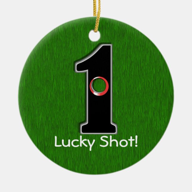 Ornamento De Cerâmica Lucky Golfer Personalizado Buraco em Um Design (Frente)