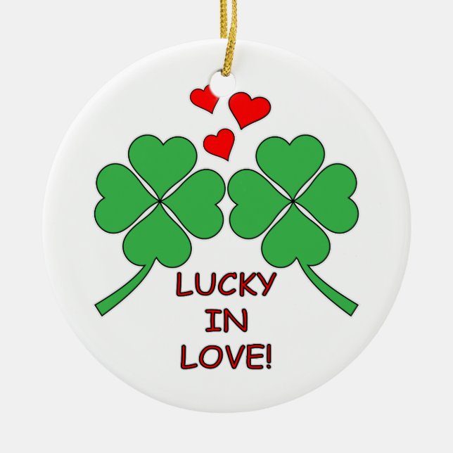 Ornamento De Cerâmica Lucky In Love Heart Clover (Frente)