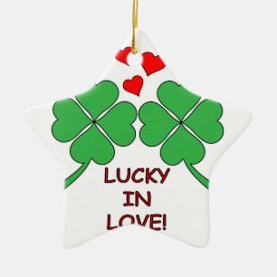 Ornamento De Cerâmica Lucky In Love Hearts Clover