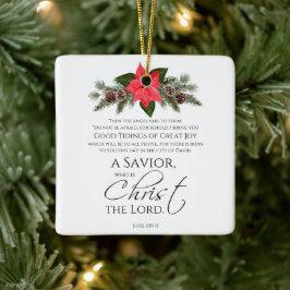 Ornamento De Cerâmica Luke 2:10-11 Escritura de Natal de Poinsettia