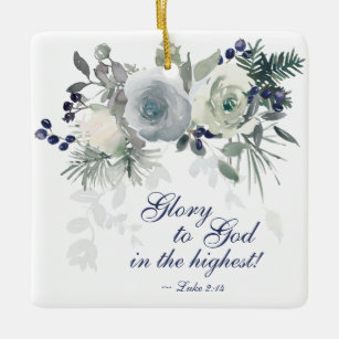 Ornamento De Cerâmica Luke 2:14 "Glória a Deus" White Rose Natal