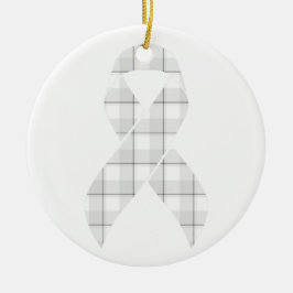 Ornamento De Cerâmica Lung Cancer Awareness Plaid White Ribbon