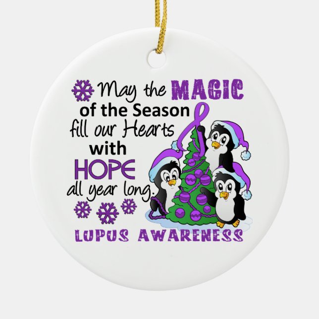 Ornamento De Cerâmica Lúpus dos pinguins do Natal (Frente)