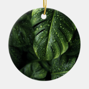 Ornamento De Cerâmica Lush Monstera Leaves with Morning Dew Drops
