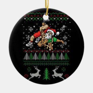 Ornamento De Cerâmica Luta Papais noeis de lutador de Natal Feio Reindee