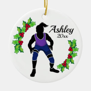 Ornamento De Cerâmica Luta personalizada Xmas roxo e azul