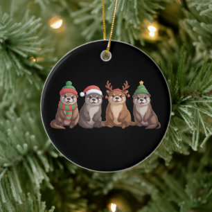 Ornamento De Cerâmica Lutras de Natal de Lontra Fofa Luzes Divertidas de