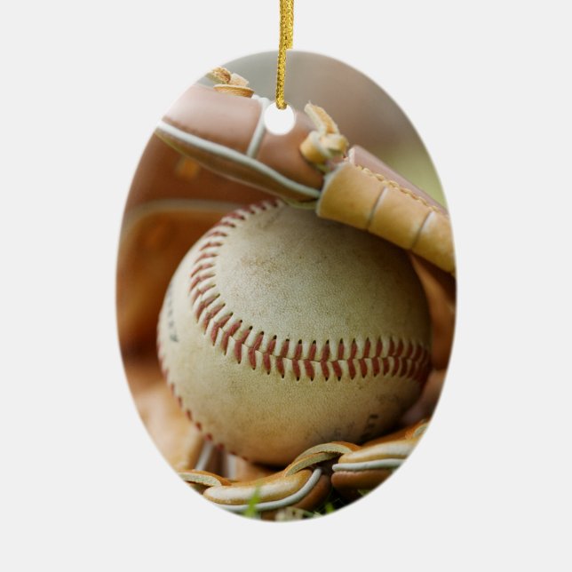 Ornamento De Cerâmica Luva e Bola de Beisebol (Frente)