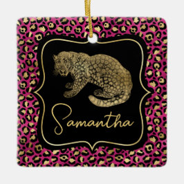 Ornamento De Cerâmica Luxo Estampa de Leopardo Rosa Dourado Monograma An
