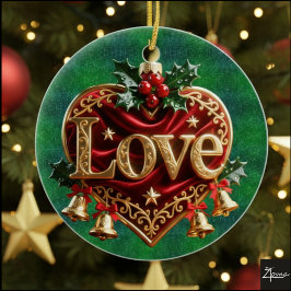 Ornamento De Cerâmica Luxo Vermelho Veludo Dourado Natal (amor)