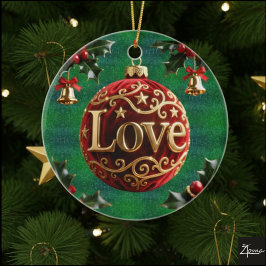 Ornamento De Cerâmica Luxo Vermelho Veludo Dourado Natal (amor)