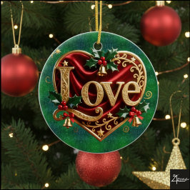 Ornamento De Cerâmica Luxo Vermelho Veludo Dourado Natal (amor)