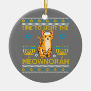 Ornamento De Cerâmica Luz O Gato Judeu Meownorah Menorah Voou Feio
