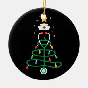 Ornamento De Cerâmica Luzes de árvore de Natal com estetoscópio para enf