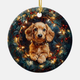 Ornamento De Cerâmica Luzes de Árvore de Natal de Cachorro Adorável