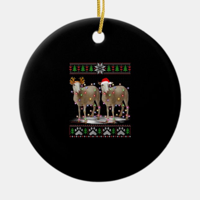 Ornamento De Cerâmica Luzes de árvore de Natal de ovelha | Presente para (Frente)