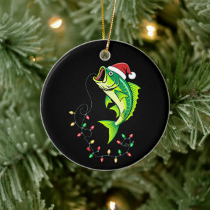 Ornamento De Cerâmica Luzes de Chapéu do Papai Noel de Peixe de Robalo d