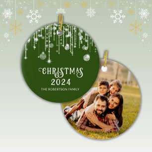 Ornamento De Cerâmica Luzes de Corda Verdes Foto Natal Festa de Natal