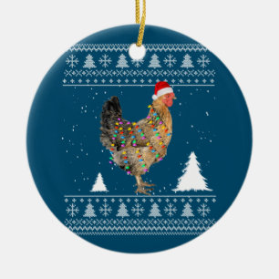 Ornamento De Cerâmica Luzes de frango com pijama de Natal do Papai Noel