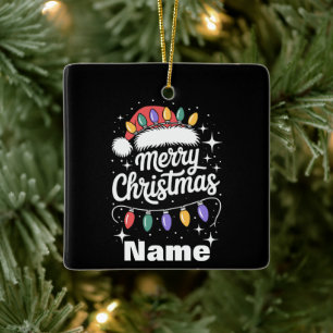 Ornamento De Cerâmica Luzes de Natal Alegre Chapéu do Papai Noel Present