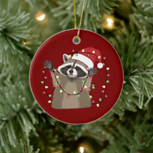 Ornamento De Cerâmica Luzes de Natal Amante de Guaxinim Animal Chapéu do