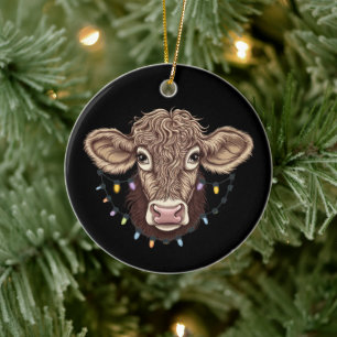 Ornamento De Cerâmica Luzes de Natal Amante de Vaca Fazenda Fazendeiro N