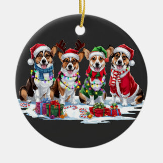 Ornamento De Cerâmica Luzes de Natal Corgi - Design Adorável