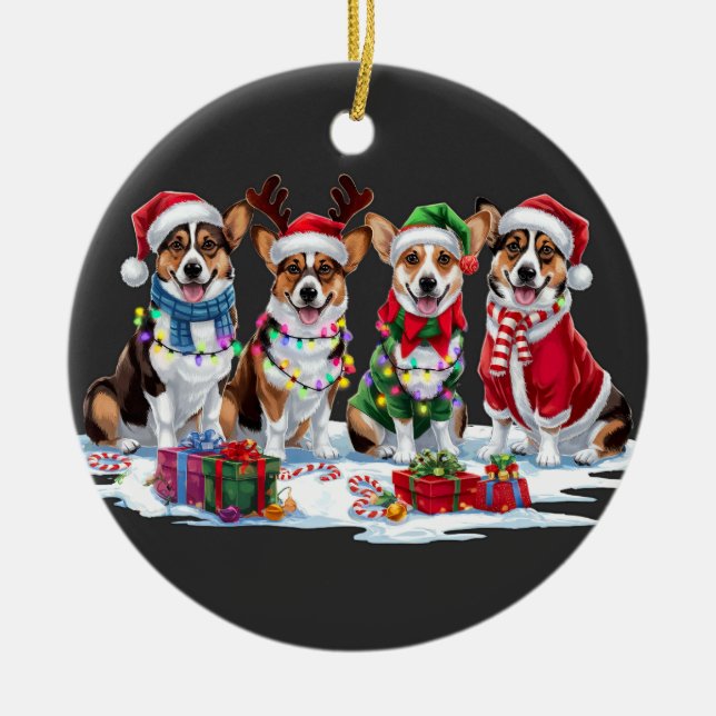 Ornamento De Cerâmica Luzes de Natal Corgi - Design Adorável (Frente)