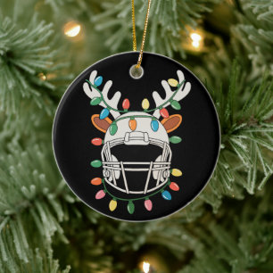 Ornamento De Cerâmica Luzes de Natal de Capacete de Futebol Rena Xmas