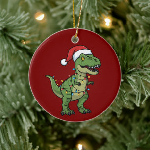 Ornamento De Cerâmica Luzes de Natal de Dinossauro Espírito de Festa Fes