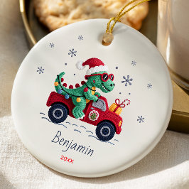 Ornamento De Cerâmica Luzes de Natal de dinossauro fofo personalizadas
