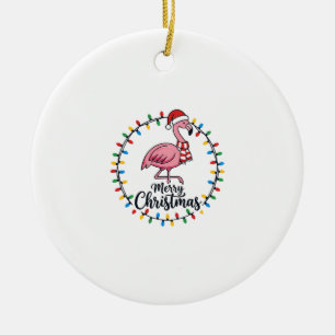 Ornamento De Cerâmica Luzes de Natal de Flamingo Feriado