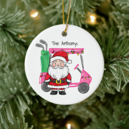 Ornamento De Cerâmica Luzes de Natal de Papais noeis de Golfe Rosa Perso