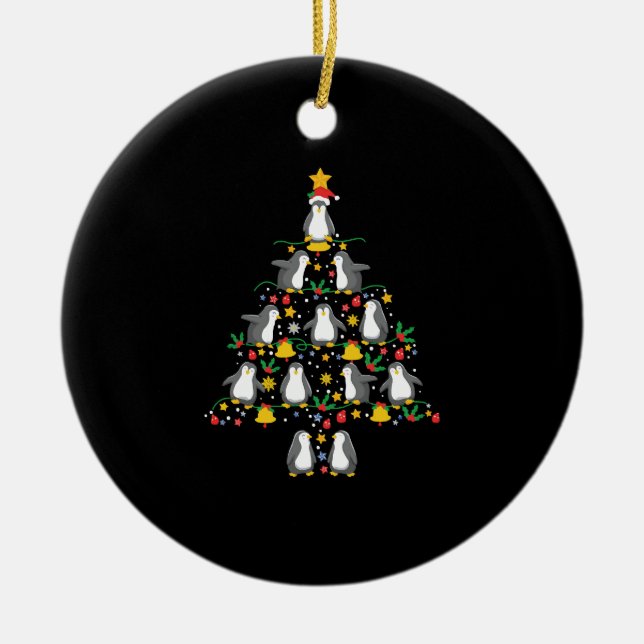 Ornamento De Cerâmica Luzes de Natal de Pinguim Árvore de Natal (Frente)