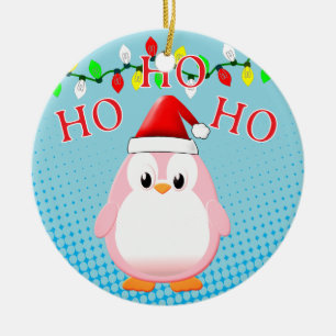 Ornamento De Cerâmica Luzes de Natal de Pinguin Santa Rosa Bonita