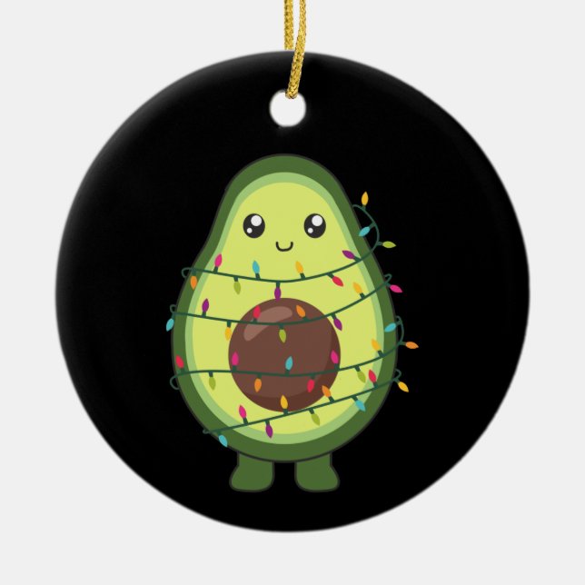 Ornamento De Cerâmica Luzes de Natal do Avocado Engraçadas Frio Adulto (Frente)