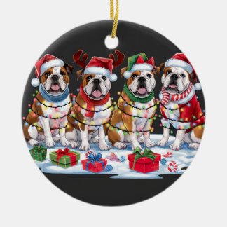 Ornamento De Cerâmica Luzes de Natal do Buldogue - Design Adorável
