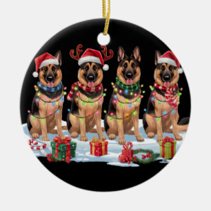 Ornamento De Cerâmica Luzes de Natal do german shepherd - Design Adoráve