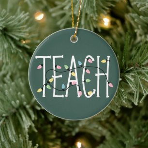 Ornamento De Cerâmica Luzes de Natal Ensinam Professor Amor Ensinando Pr
