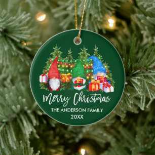 Ornamento De Cerâmica Luzes de Natal Escoceses Gnomos de Aquarela