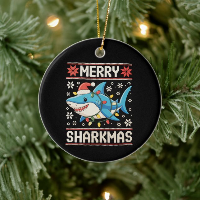 Ornamento De Cerâmica Luzes de Natal Feias de Natal Feias de Sharkmas fe (Árvore)