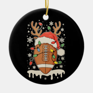 Ornamento De Cerâmica Luzes de Natal Futebol Chapéu do Papai Noel Rena X