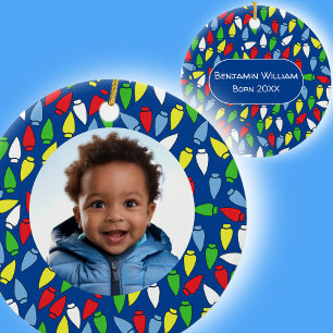 Ornamento De Cerâmica Luzes de Natal Neto azul