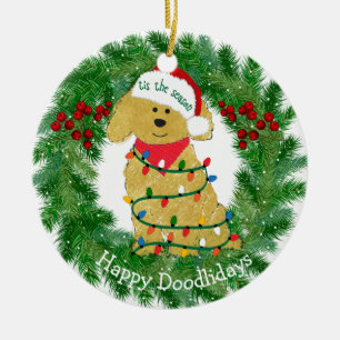 Ornamento De Cerâmica Luzes de Natal personalizadas Goldendoodle