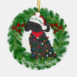 Ornamento De Cerâmica Luzes de Natal personalizadas Labradoodle